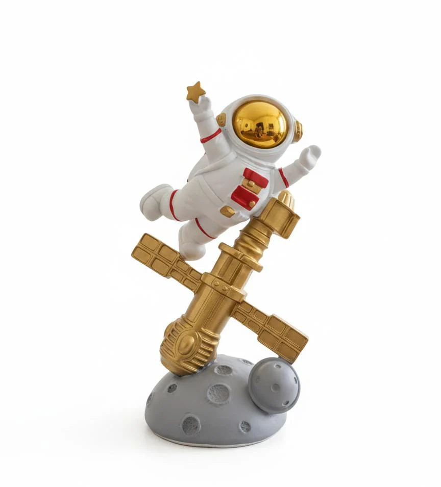 AKDC 22cm Ceramic Astronaut Balancing on Satellite Décor in White with Gold | Futuristic Artistic Home Accent - Image 2