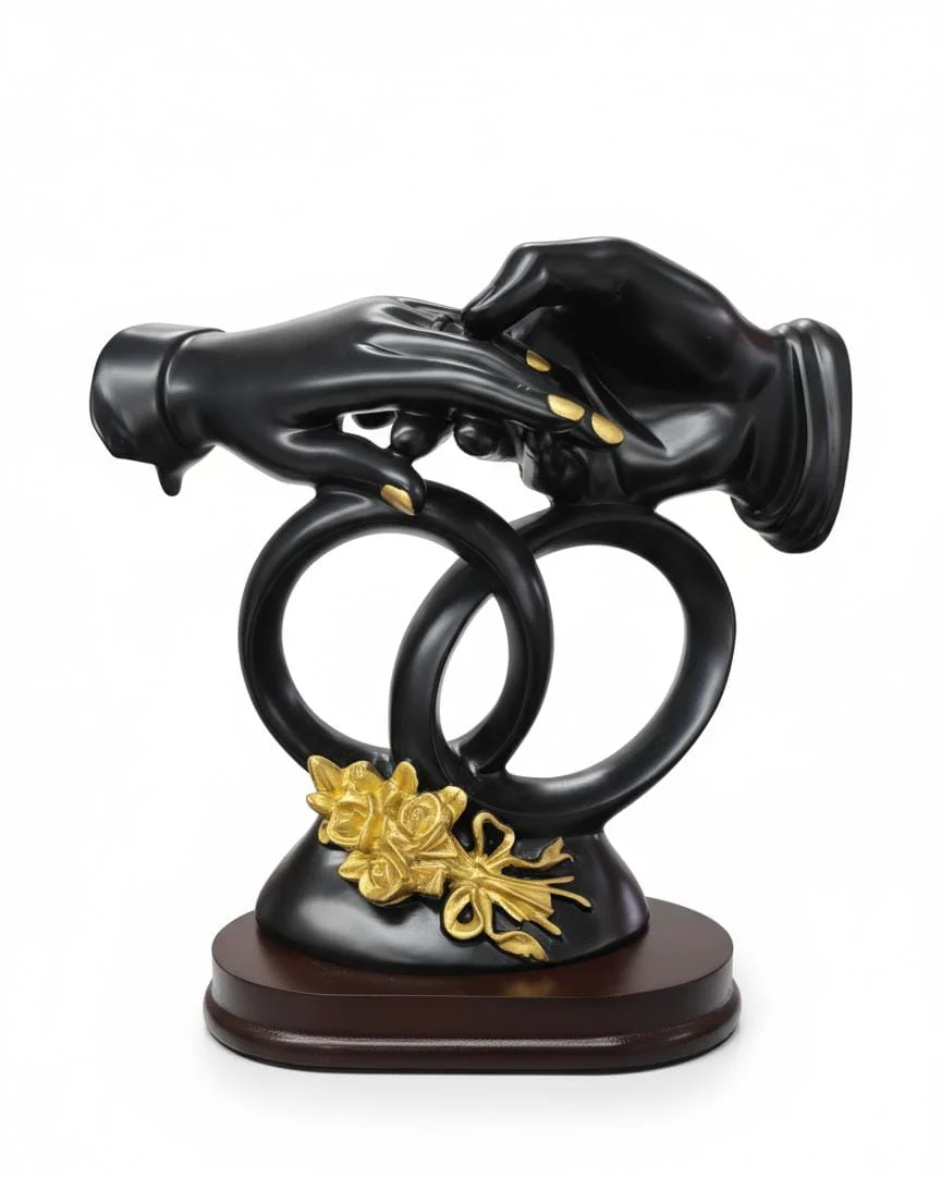 AKDC 23×23cm Ceramic Hands Sculpture in Black with Gold Finish | Stylish Abstract Décor Accent for Living Room - Image 2