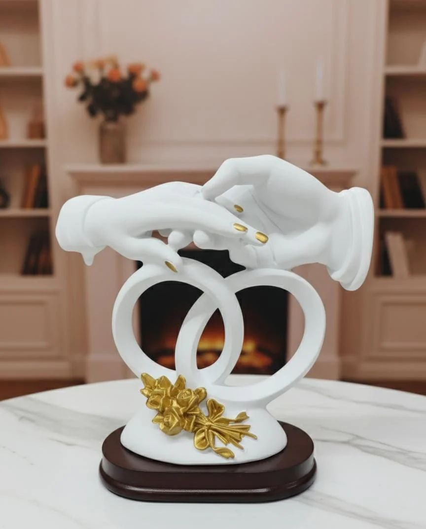 AKDC 23×23cm Ceramic Hands Sculpture in White with Gold Detailing | Luxury Modern Art Home Decoration Piece