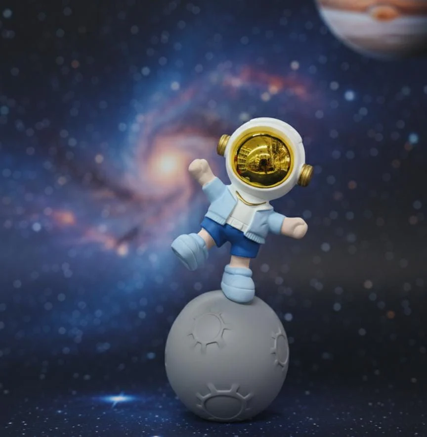 AKDC 24cm Ceramic Astronaut Balancing on Moon Décor in Blue and White | Decorative Astronaut Figure for Modern Décor