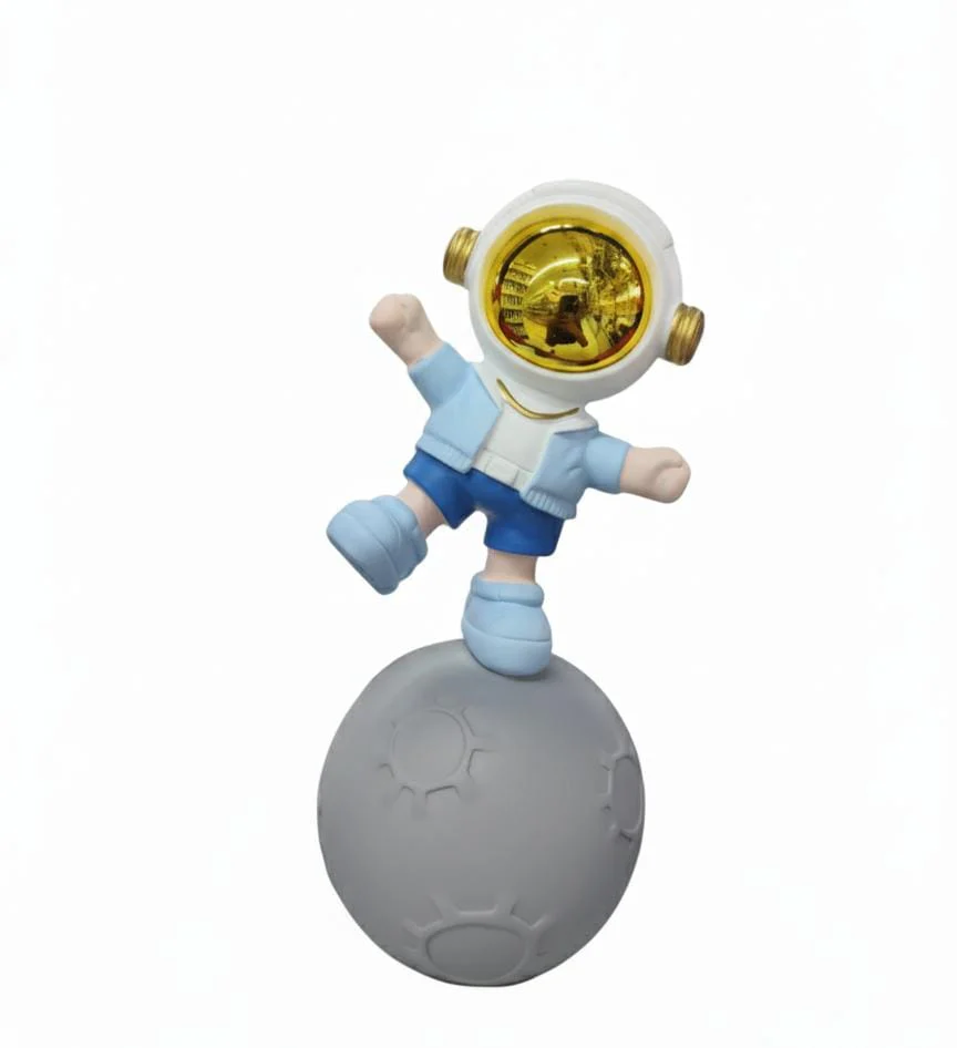 AKDC 24cm Ceramic Astronaut Balancing on Moon Décor in Blue and White | Decorative Astronaut Figure for Modern Décor - Image 2