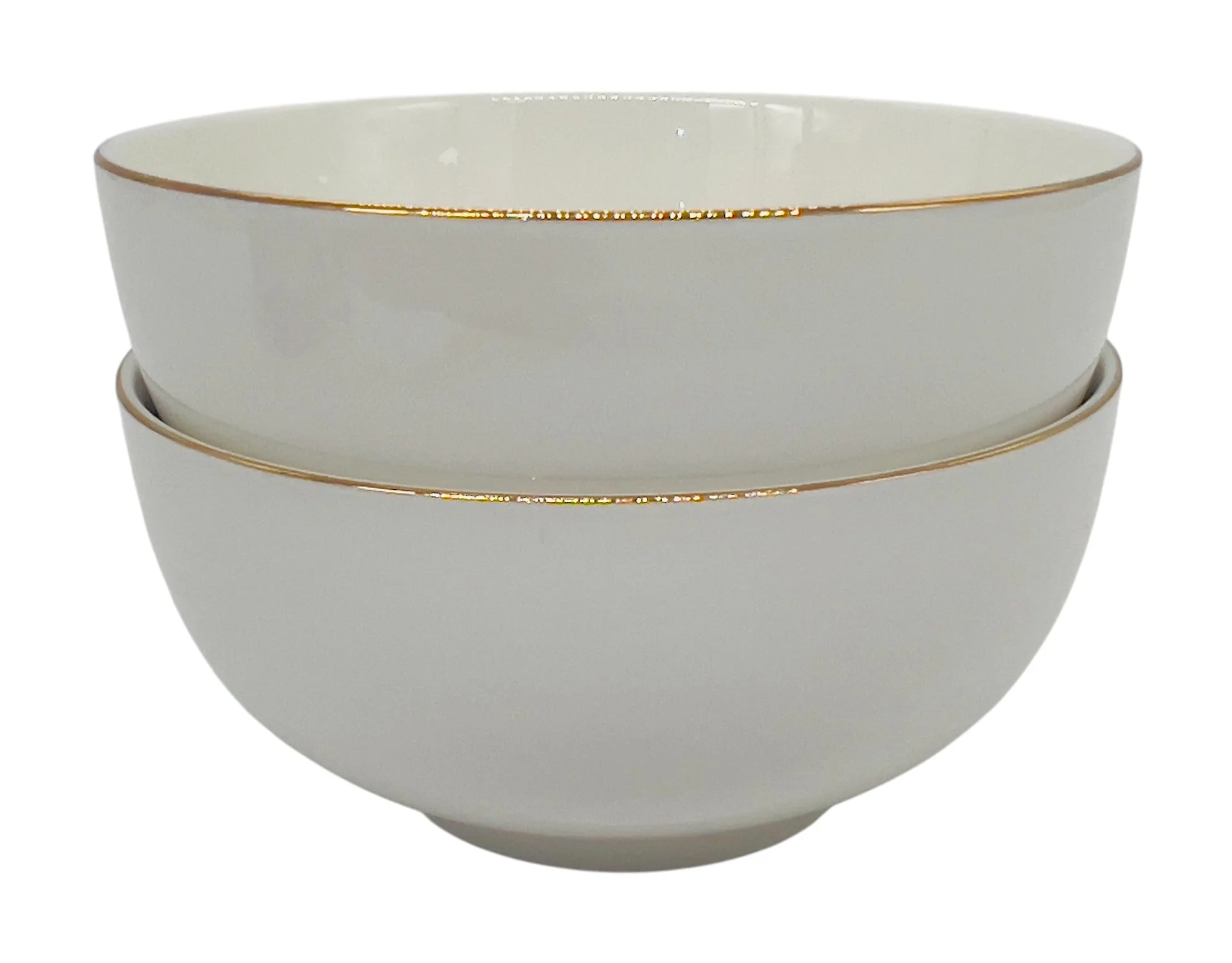 AKDC 2pc Porcelain  Soup Bowl 6", White and Gold Rim - Image 2
