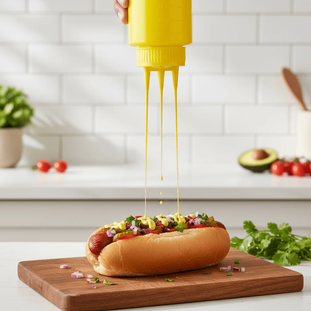 AKDC 3 Hole Ketchup Bottle, Squeeze Bottle 160oz, Yellow - Image 2