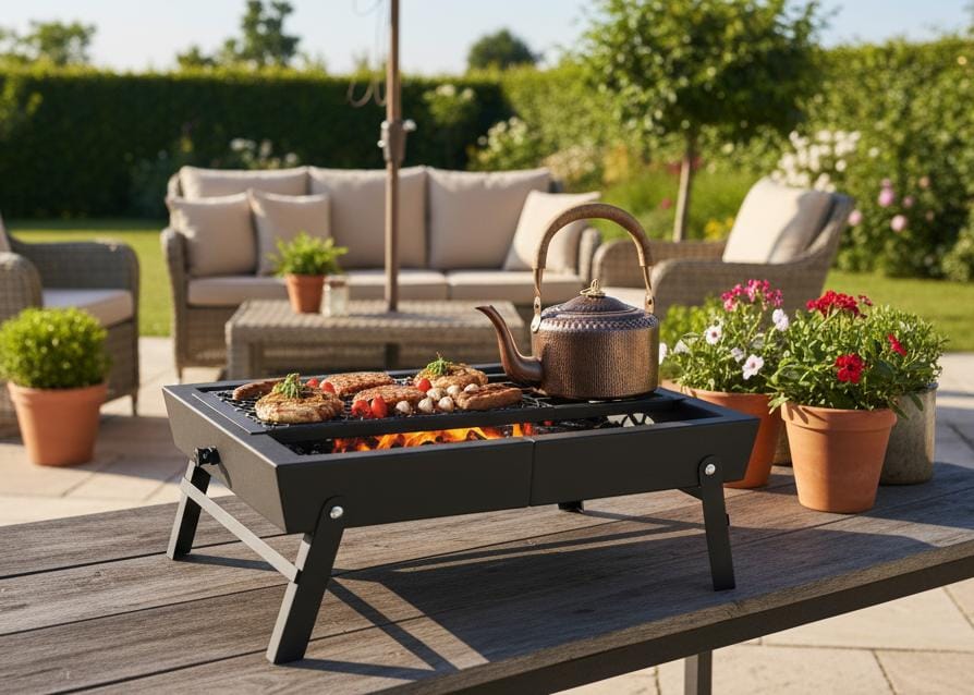 AKDC 3-in-1 Multi-Functional BBQ Grill | Portable Black Charcoal Grill with Roasting & Steaming Function | Ideal for Outdoor Camping & Garden Parties