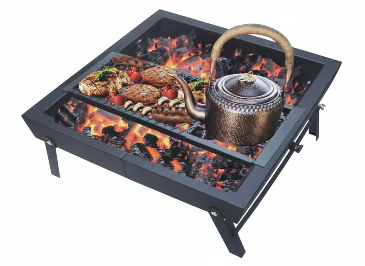 AKDC 3-in-1 Multi-Functional BBQ Grill | Portable Black Charcoal Grill with Roasting & Steaming Function | Ideal for Outdoor Camping & Garden Parties - Image 2