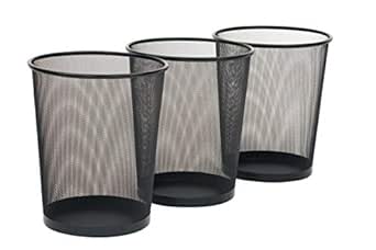AKDC 3-Pack Round Black Color Metal Mesh Wastebasket Recycling Bin Waste Paper Basket Trash Cans for Kitchen, Bathroom, Bedroom, Office Dustbin Multipurpose (Round - Black)