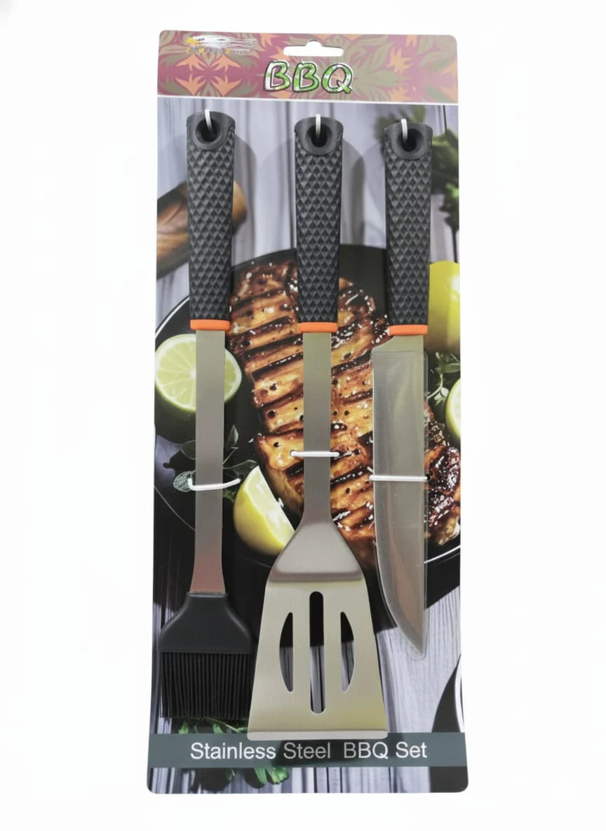 AKDC 3 pcs BBQ Tool Set – Stainless Steel Brush, Spatula & Knife Kit for Outdoor Barbecue & Grilling Lovers - Image 2