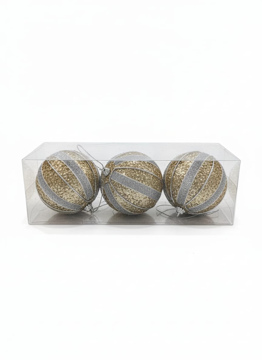 AKDC 3-Piece Gold Christmas Hanging Ball Décor Set – Silver Glitter Finish Ornaments for Holiday Trees - Image 2