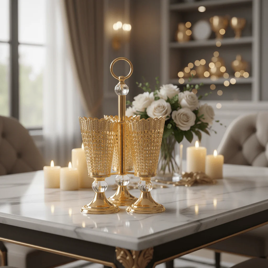 AKDC 3-Piece Gold Cutlery Organizer Stand Set – Luxury Utensil Holder for Dining Table 30 cm - Image 2