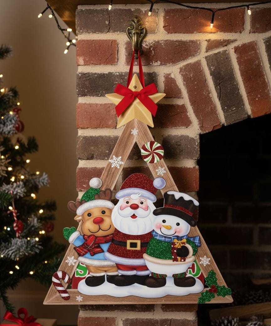 AKDC 35cm Festive XMAS Hanging Décor – Beautiful Santa & Snow Design Hanging Ornament for Holiday Home Decoration