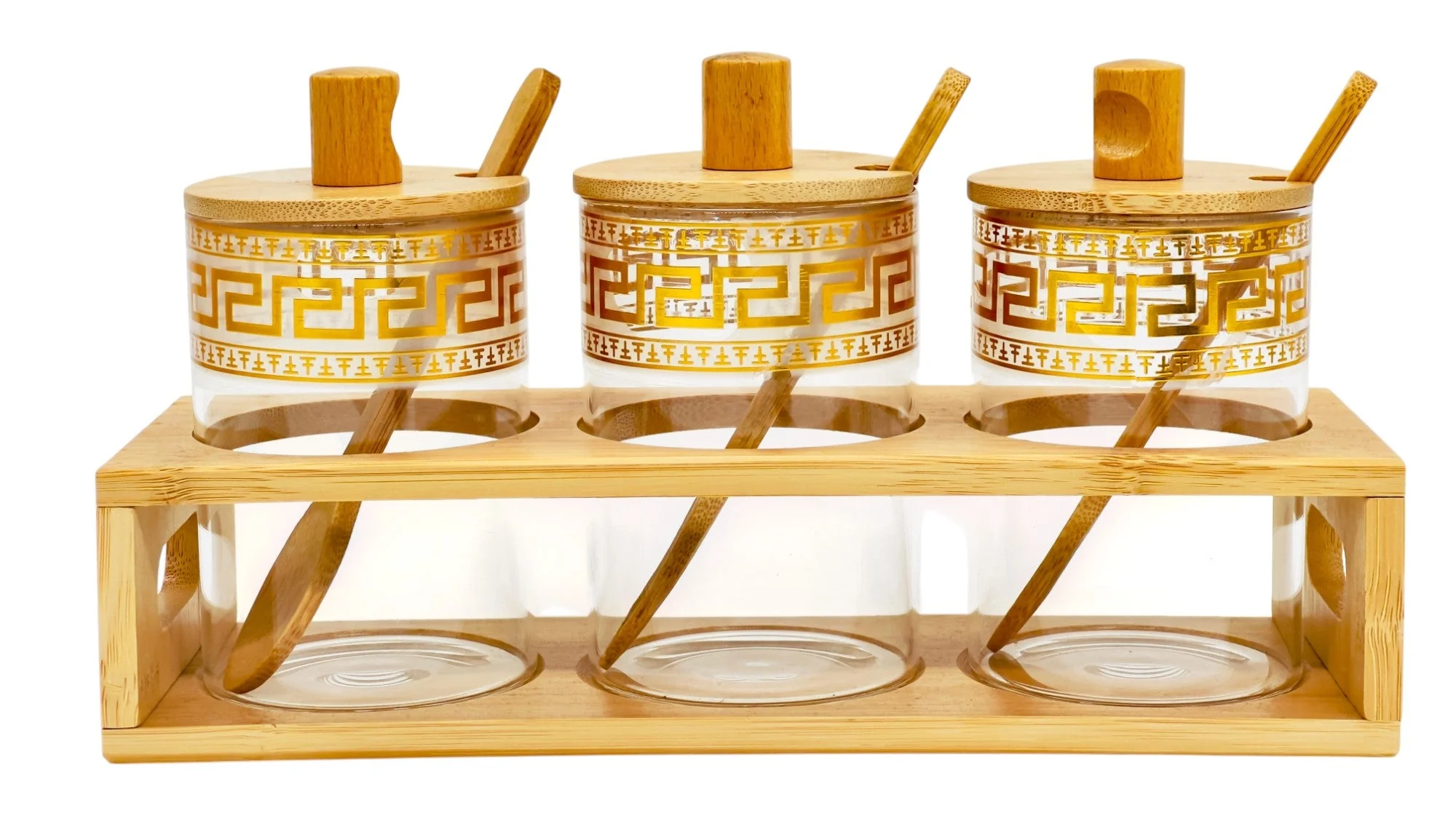 AKDC 3pcs Glass Jar with Bamboo Rack Set 400ml