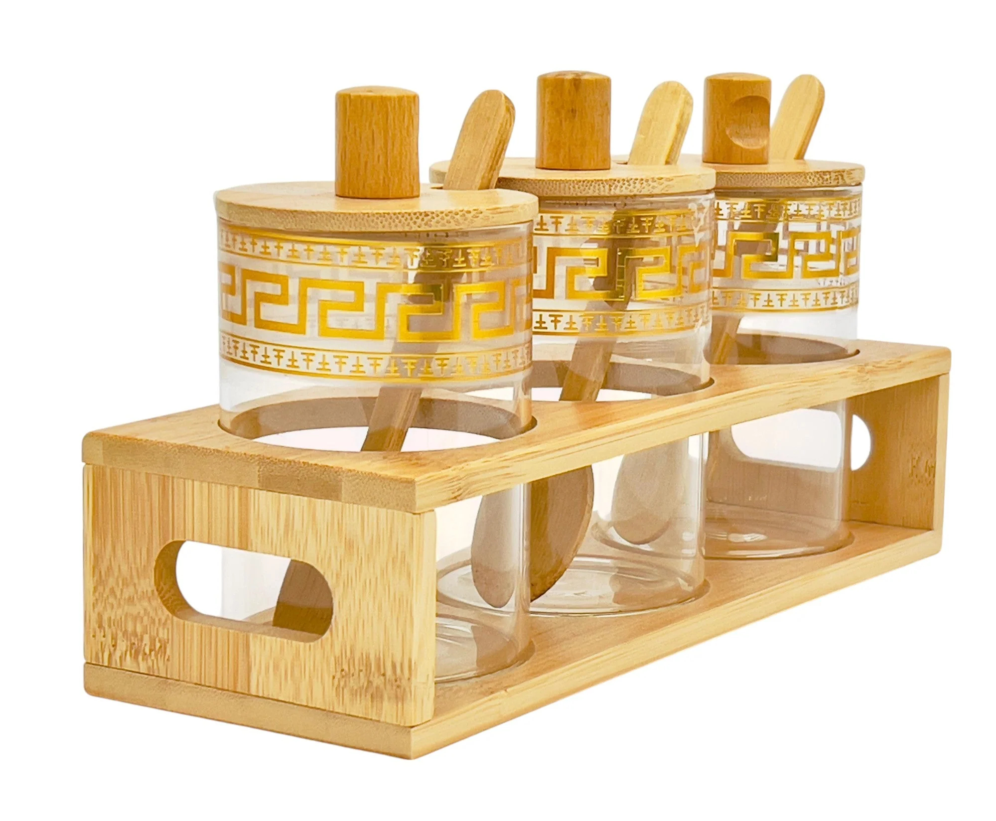 AKDC 3pcs Glass Jar with Bamboo Rack Set 400ml - Image 2