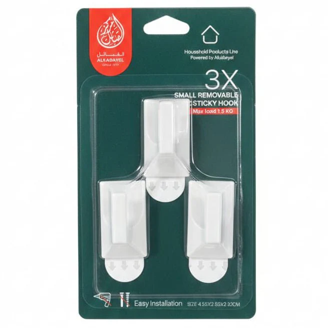 AKDC 3PCS Small Removable Adhesive Wall Hooks 4.55×2.55×2.32cm – Strong White Plastic Sticky Hooks for Kitchen & Bathroom