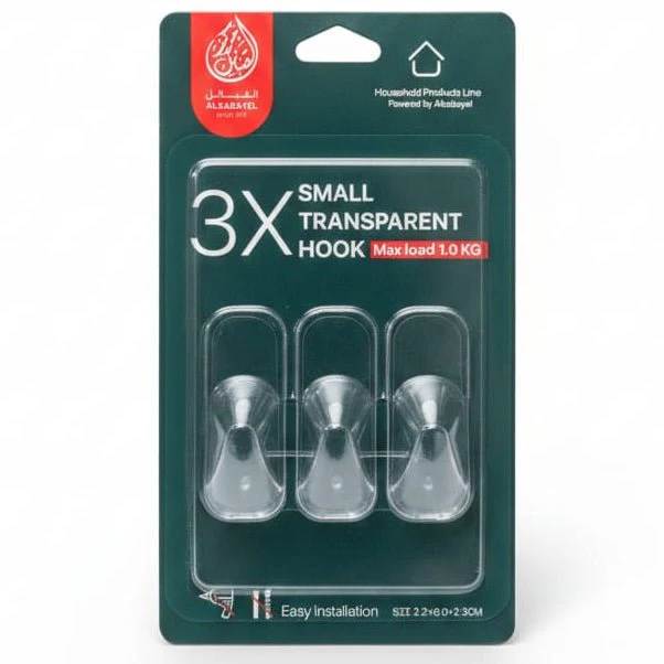 AKDC 3PCS Small Transparent Adhesive Hooks 2.2×6×2.3cm – Clear Multipurpose Wall Mount Hooks