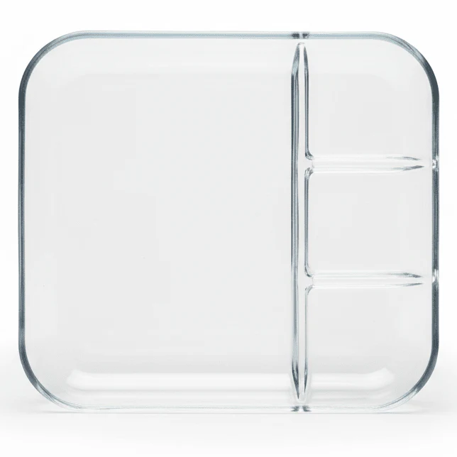 AKDC 4-Compartment Square Glass Serving Plate – Sectioned Plate for Snacks, Dips, Appetizers & Party Serving 25×25 cm
