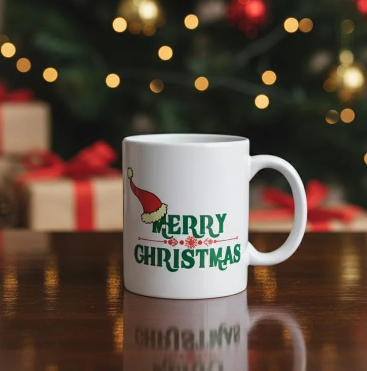 AKDC 400ml Ceramic Mug with “Merry Christmas” Logo – Elegant White Festive Mug for Coffee, Tea & Gift Giving