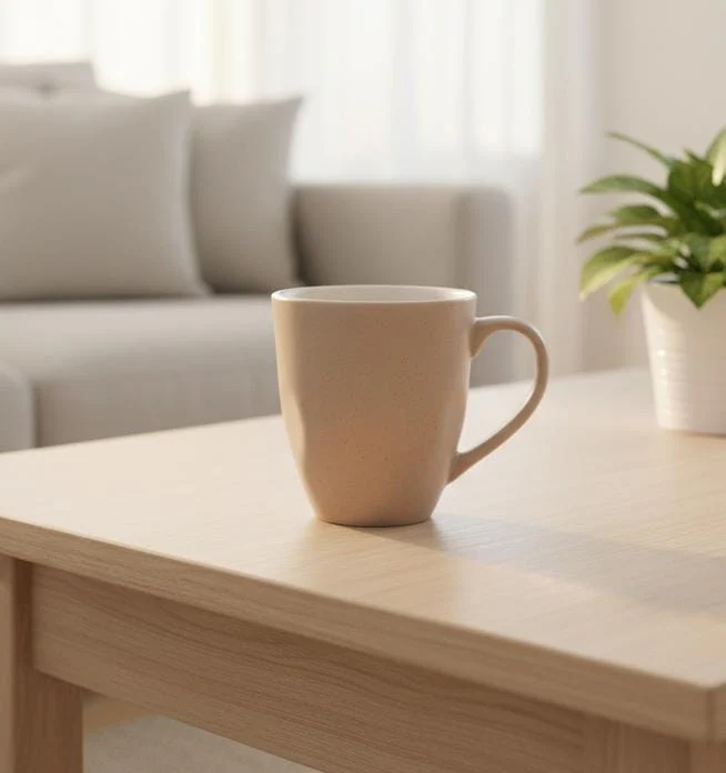 AKDC 400ml Light Baige Ceramic Mug with Dotted Design – Simple, Cute & Perfect for Any Occasion