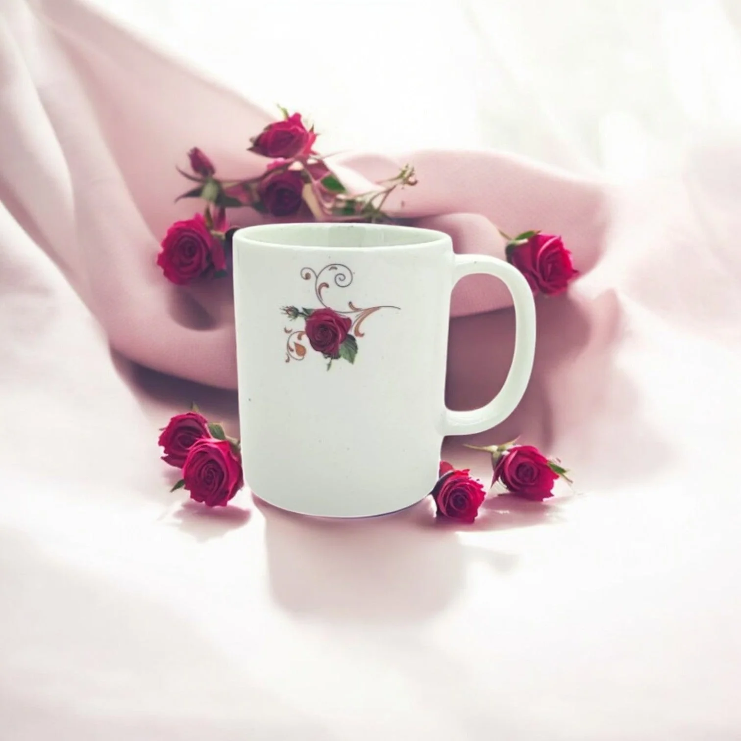 AKDC 400ML Mug Ceramic Rose Flower White Coffee Mug