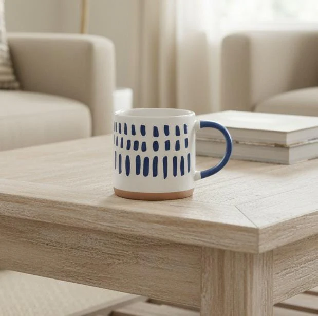 AKDC 400ml White Ceramic Mug with Blue Artistic Design – Modern Pattern Mug for Elegant Coffee Lovers
