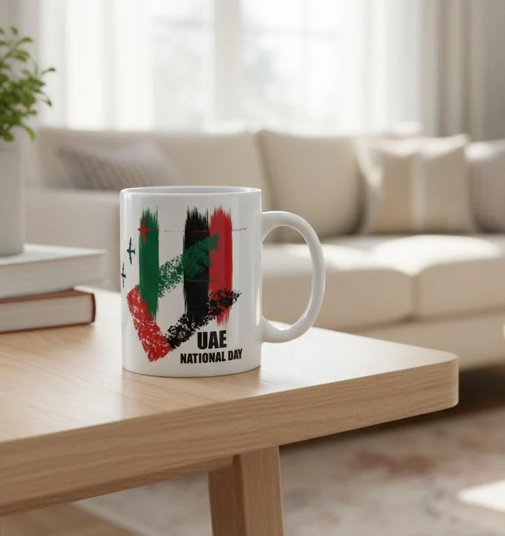 AKDC 400ml White Ceramic Mug with Exclusive UAE Heritage Design – A Patriotic Touch for Your Coffee Moments