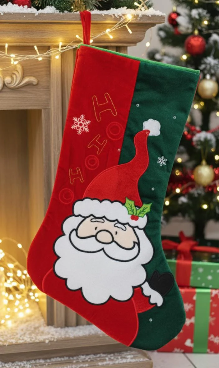 AKDC 43cm Classic Santa Claus Stocking – Luxury Soft Fabric Christmas Hanging Stocking for Gifts & Decoration