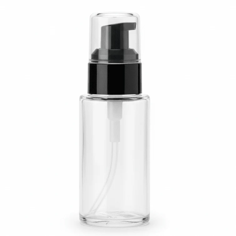 AKDC 40ml glass lotion bottle with black cap premium refillable cosmetic container skincare packaging