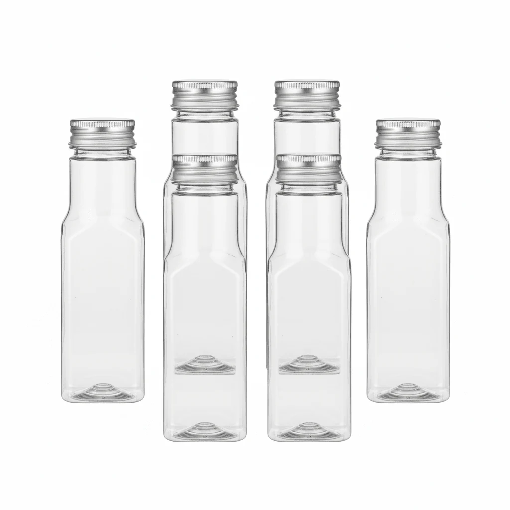 AKDC 6pcs Plastic Pet Bottle 300ml, Clear & Transparent