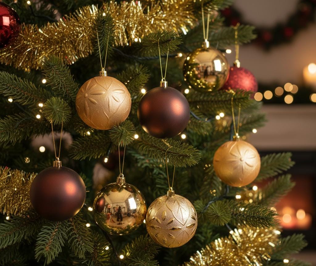 AKDC 8pcs Gold & Brown Christmas Bells Décor Set – 10cm Tree Ornaments for Elegant Festive Decoration