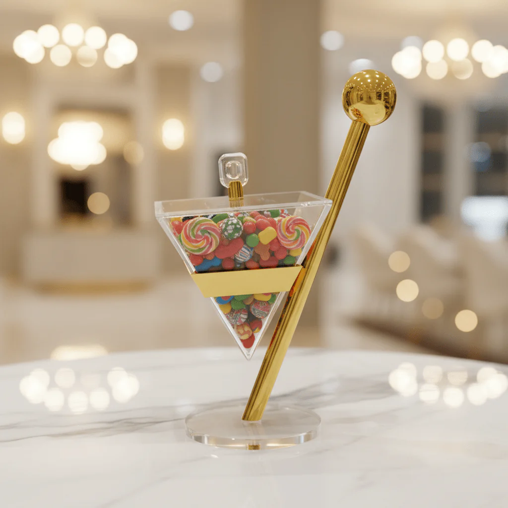 AKDC Acrylic Candy Bowl with Gold Metal Stand for Elegant Dessert and Candy Presentation – 28×13 cm - Image 2