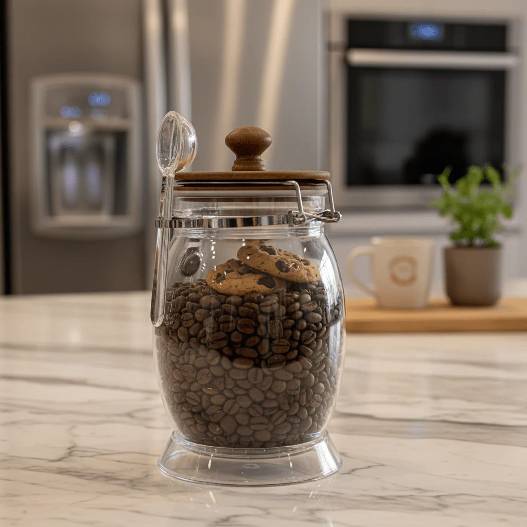 AKDC Acrylic Storage Canister with Spoon and Lid Convenient Food Storage and Serving Container 20 × 10 cm - Image 2
