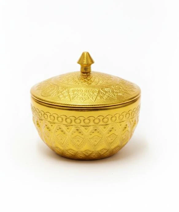 AKDC Aluminium Sugar Bowl – Golden Charm Design | 8 cm Decorative Storage Bowl - Image 3