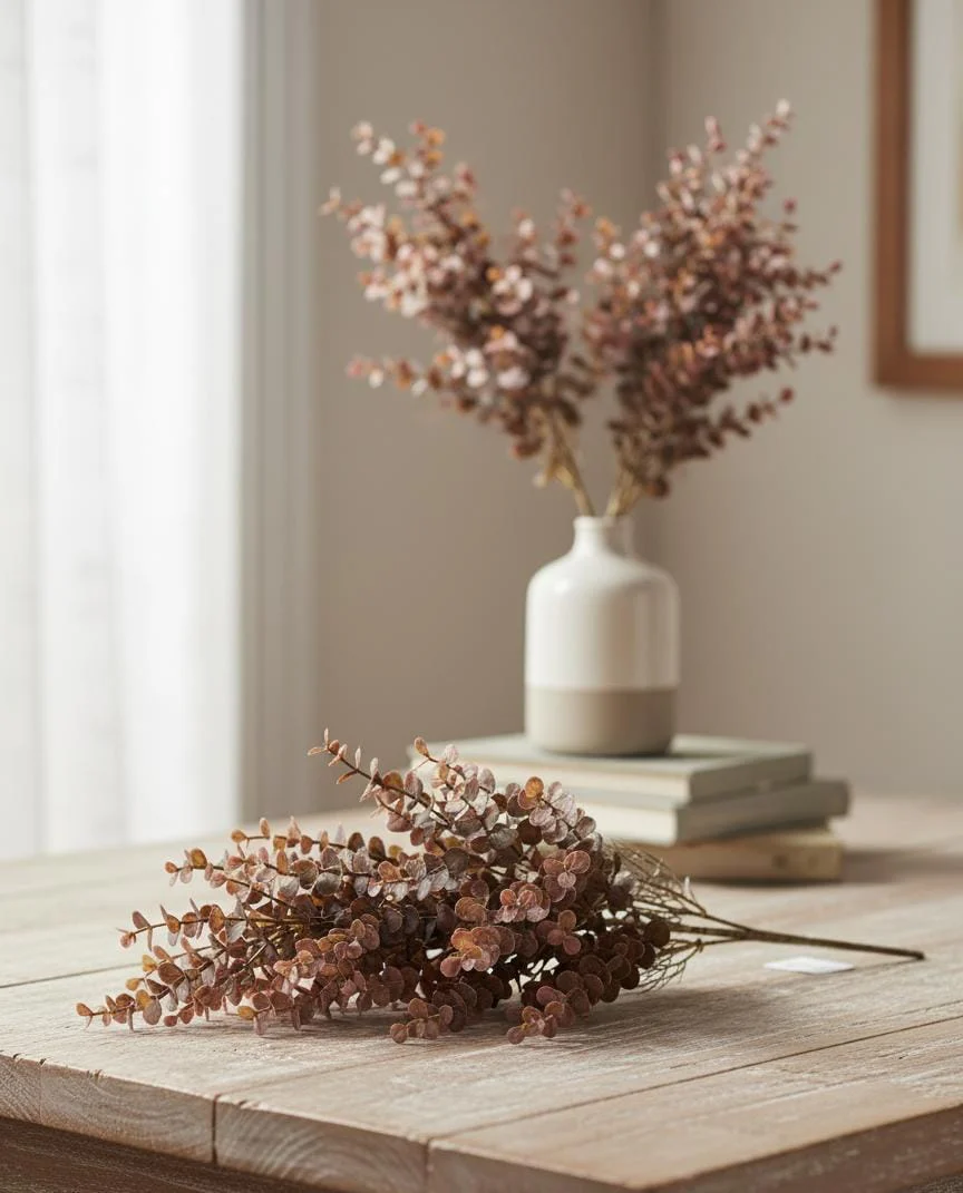 AKDC Artificial Dried Eucalyptus Branch - Plastic Material Mimicking Dried Foliage, Adds Rustic Charm to Any Space, 54 cm,"- Designed with plastic to emulate the silvery, dried texture of eucalyptus leaves for a bohemian feel. - Image 2