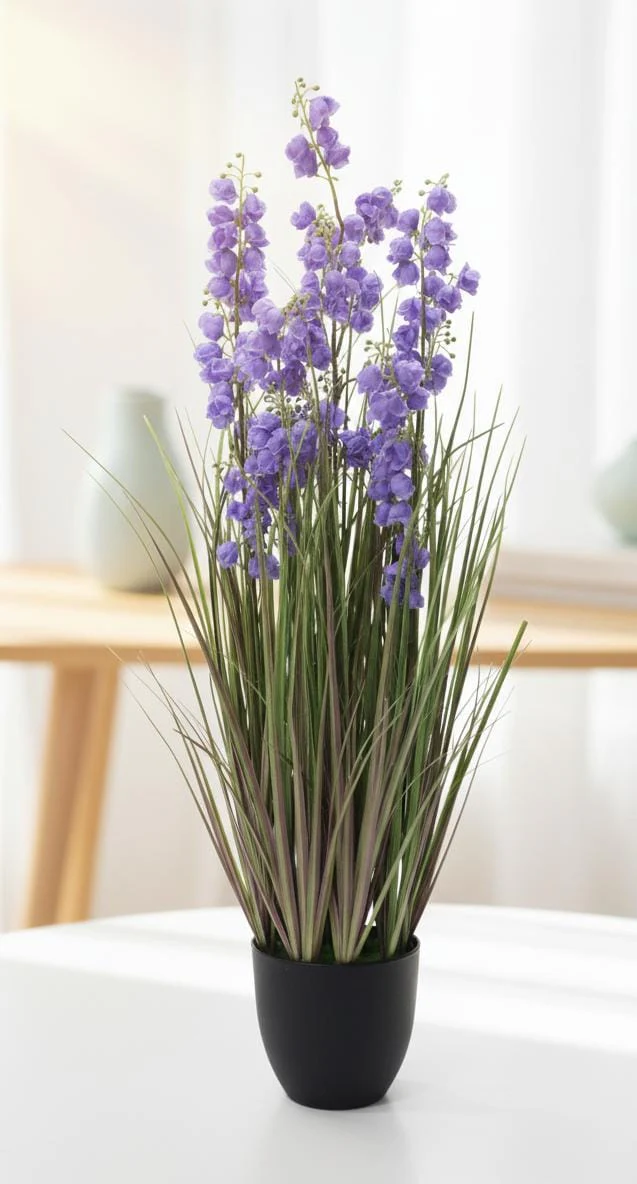 AKDC Artificial Grass with Lavender Flowers - Potted in Plastic Pot, Fragrant-Looking Blooms for Endless Beauty, 80 cm,"- Combines plastic grass with lavender-hued flowers, evoking a fragrant field without the pollen. - Image 2