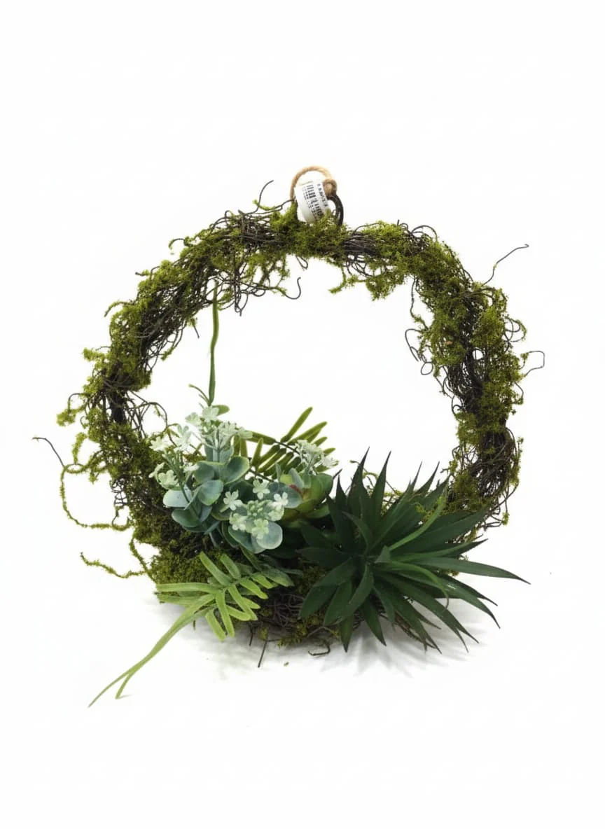 AKDC Artificial Hanging Wreath - Plastic Decor Piece with Intricate Design, Ideal for Door or Wall Hanging, 26x26 cm,"- Made from plastic with detailed foliage and accents for a festive, handmade wreath look.