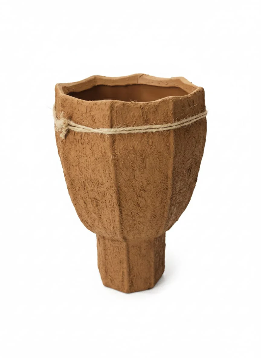 AKDC Artisanal Clay Plant Pot – Sand Tone – 22×14 cm – Decorative Unique Form