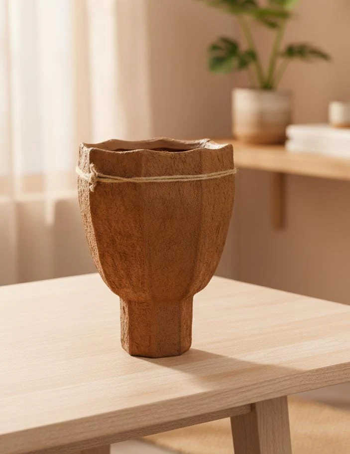 AKDC Artisanal Clay Plant Pot – Sand Tone – 22×14 cm – Decorative Unique Form - Image 2