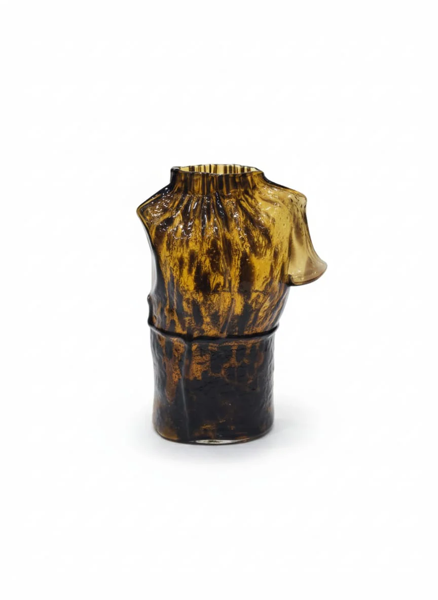 AKDC Artistic Brown Glass Cloth-Shaped Decorative Vase – 21×12 cm