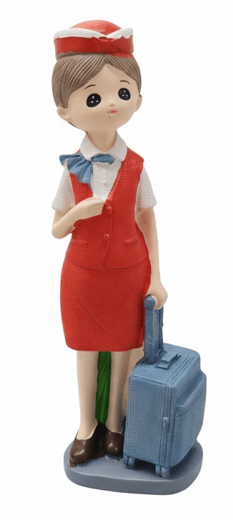 AKDC Artistic Polyresin Girl Cabin Crew Figurine – Vibrant Collectible Showpiece for Travel-Themed Home Décor, Orange, 20 cm
