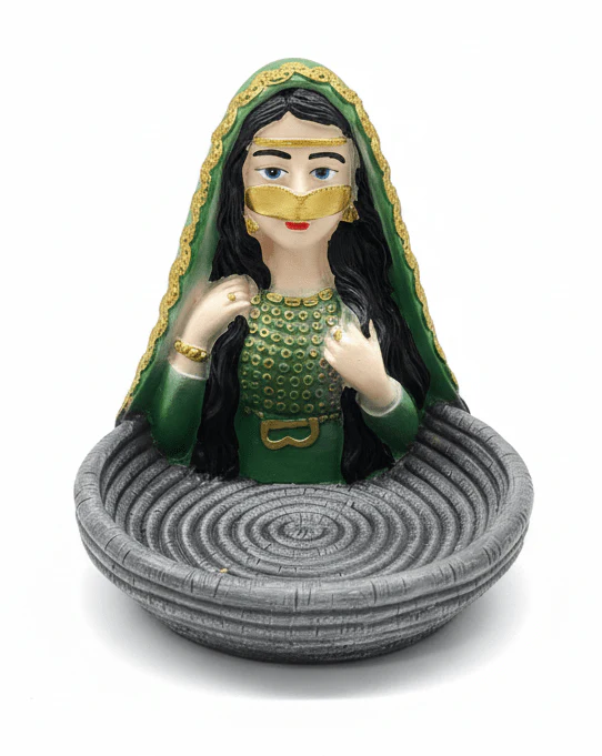 AKDC Artistic Polyresin Woman Decorative Figurine – Contemporary Home Décor Showpiece in Green & Grey, 15 cm