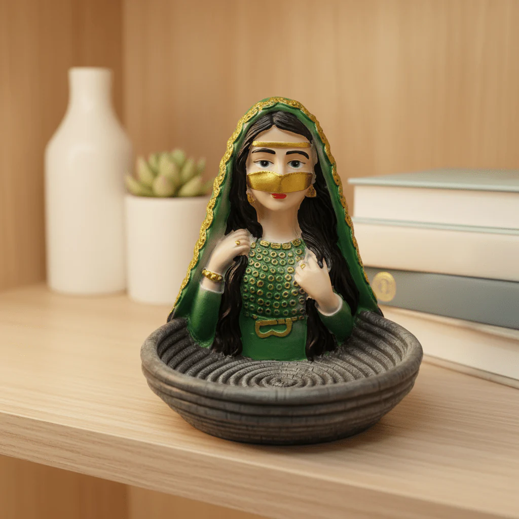 AKDC Artistic Polyresin Woman Decorative Figurine – Contemporary Home Décor Showpiece in Green & Grey, 15 cm - Image 2