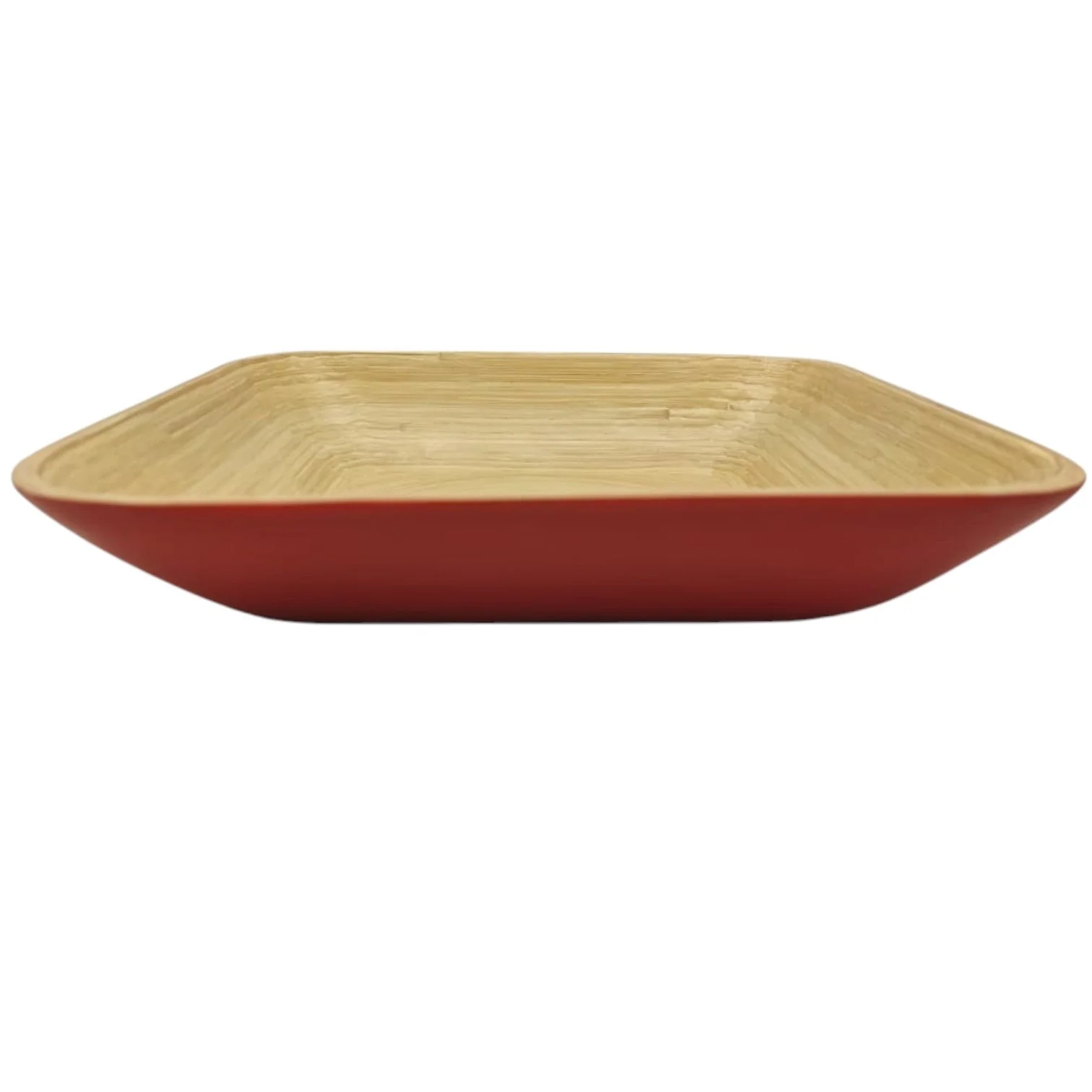 AKDC Bamboo Square Shape Serving Tray-30cmX30cmX6cm-Red&Bamboo