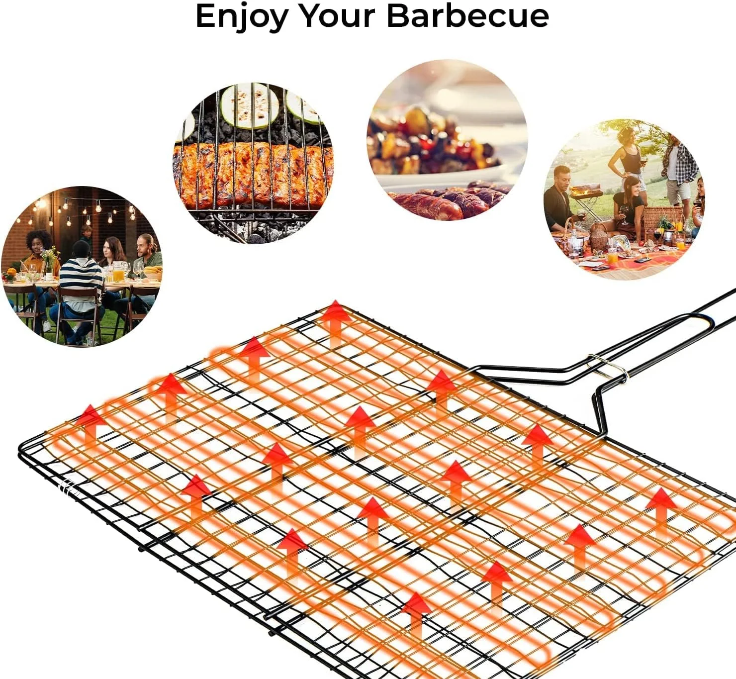 AKDC Barbeque Grill Chromium Plated Iron Wooden Handle, Folding Portable BBQ Grill Basket for Fish Vegetables Shrimp, Larger Grilling Area - Image 2