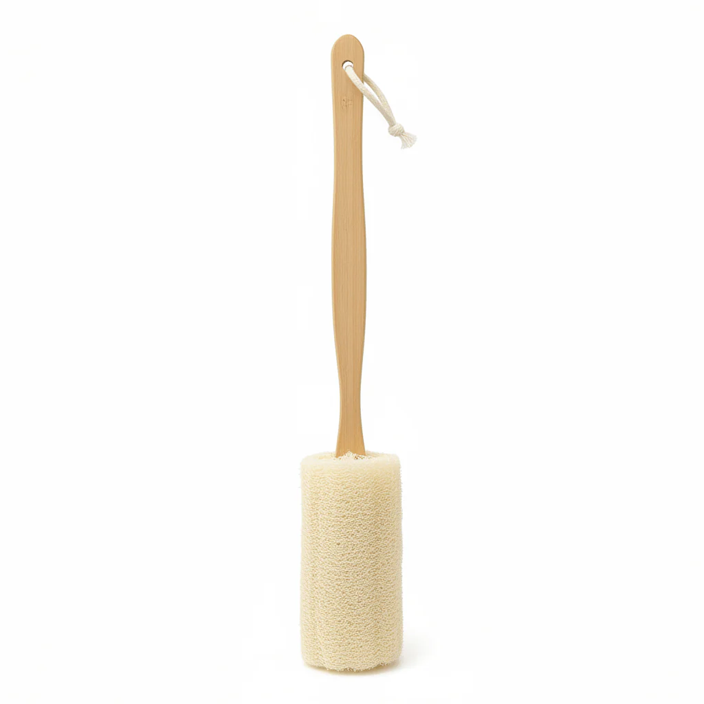 AKDC Natural Loofah Bath Scrubber with Long Wooden Handle – 38cm