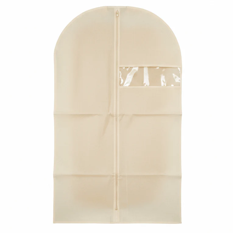 AKDC Beige Cotton Garment Bag – Breathable Suit & Dress Cover with Zipper