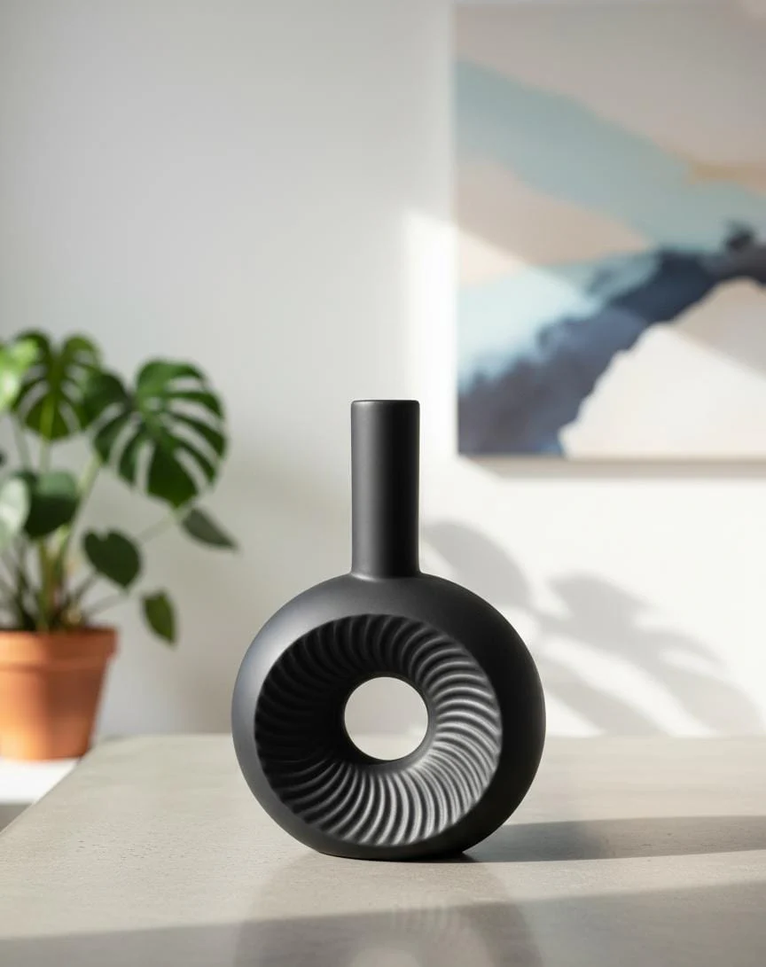 AKDC Black Ceramic Long-Neck Decorative Vase – 16×25 cm - Image 2