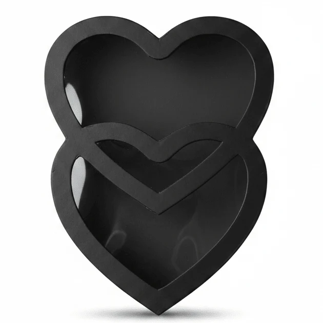 AKDC Black Double Heart-Shaped Cardboard Gift Box with Transparent Lid for Elegant Gift Presentation & Storage – 29×20×8 cm