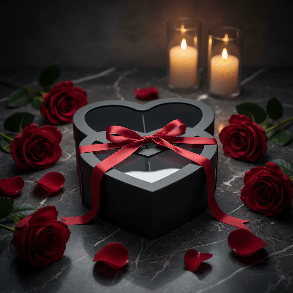 AKDC Black Double Heart-Shaped Cardboard Gift Box with Transparent Lid for Elegant Gift Presentation & Storage – 29×20×8 cm - Image 2