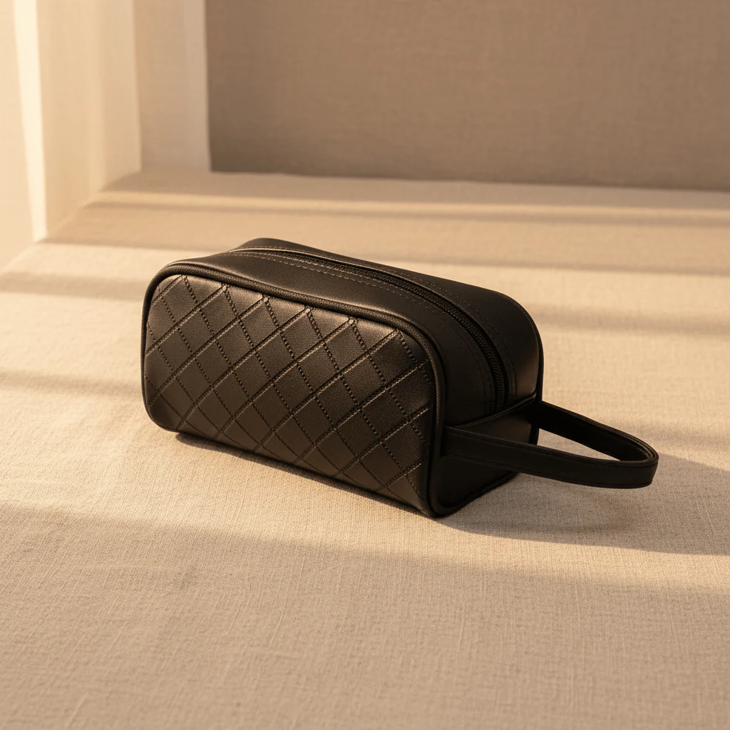 AKDC Black Faux Leather Handbag Pouch 20×10 cm Compact and Lightweight Organizer for Daily Essentials - Image 3