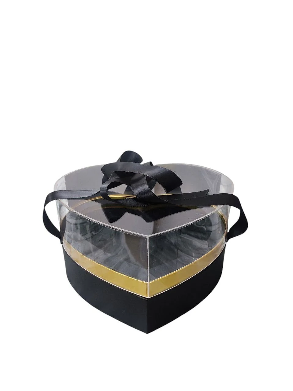 AKDC Black Heart-Shaped Gift Box Eternal  Acrylic Box Handmade Preserved Mother's Day, Valentine's Day, Thanksgiving-26cmX15cm-Black & Gold