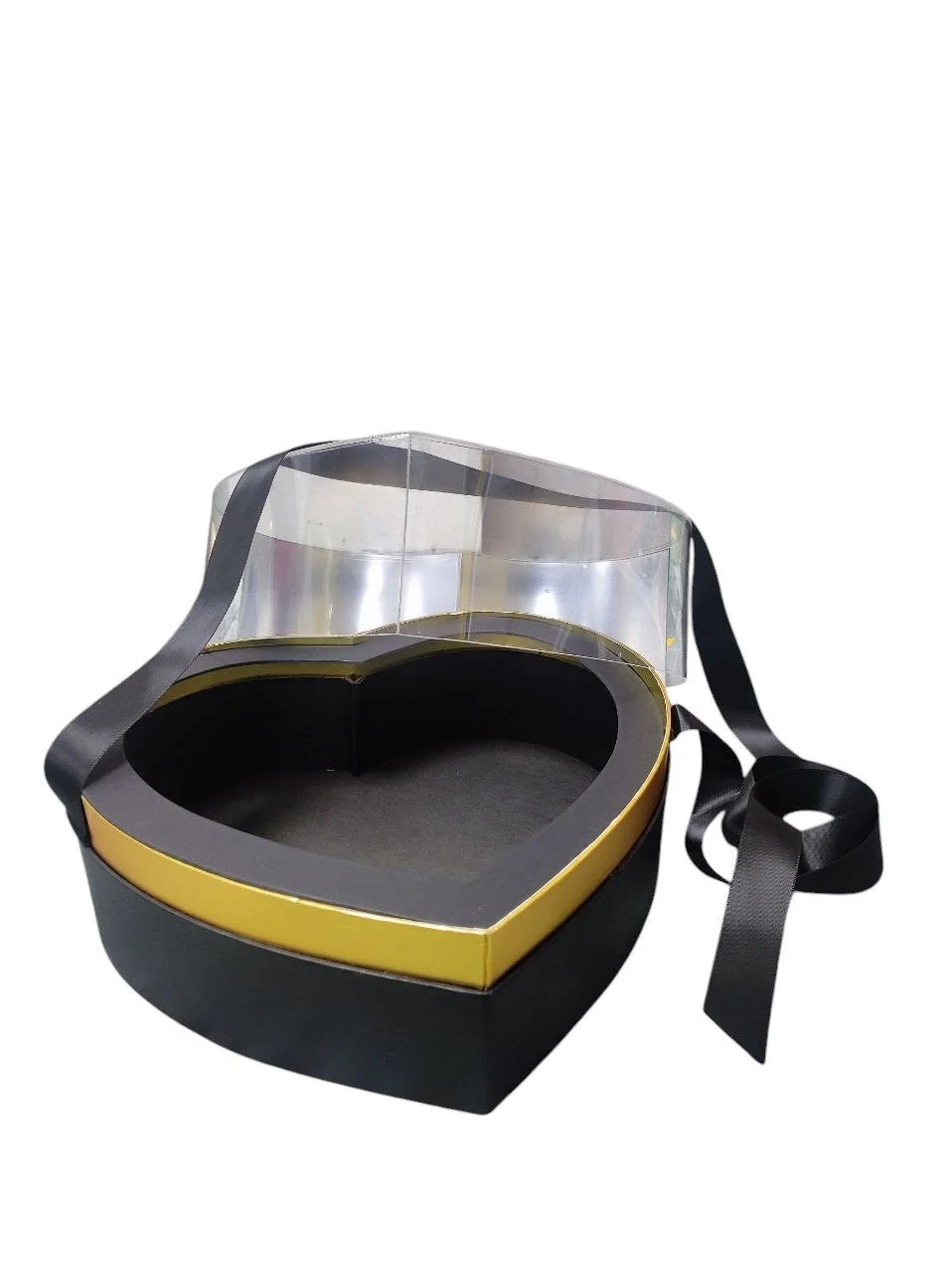 AKDC Black Heart-Shaped Gift Box Eternal  Acrylic Box Handmade Preserved Mother's Day, Valentine's Day, Thanksgiving-26cmX15cm-Black & Gold - Image 2